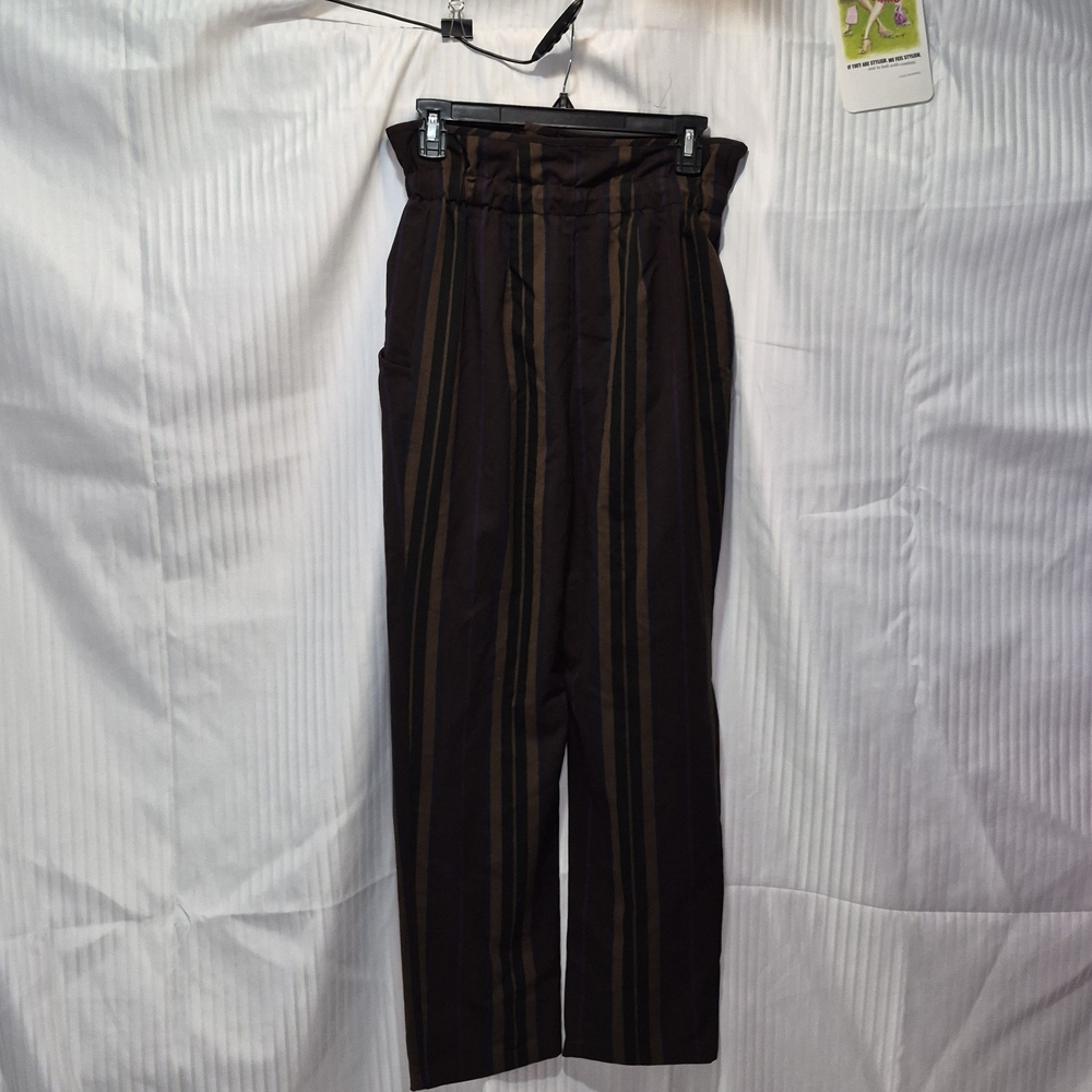Zara Small High-Rise Striped Paperbag Trousers in Brown and Black - Picture 5 of 8